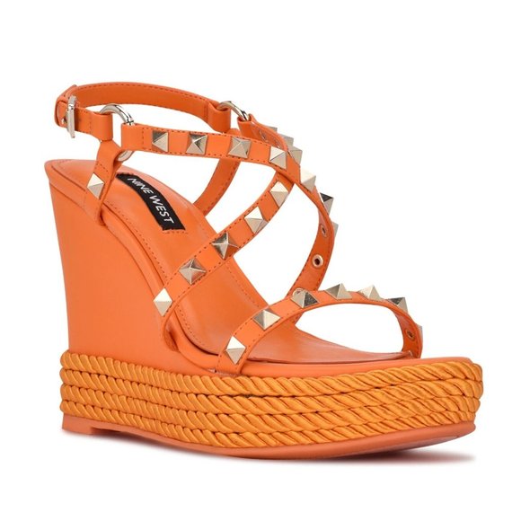 Nine West Shoes - Nine West Harte3 Wedge Studded Sandal Women's 8 1/2 M 39 Orange BRAND NEW IN BOX